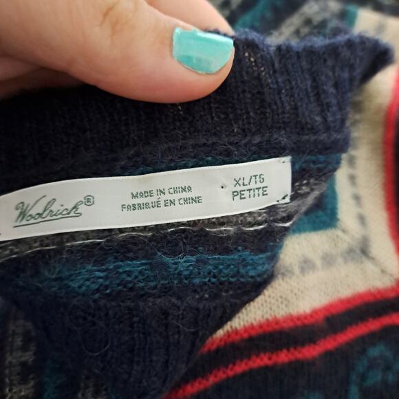 Woolrich Women XL Petite Navy Fair Isle Stripped Wool Blend Sweater - Picture 3 of 5